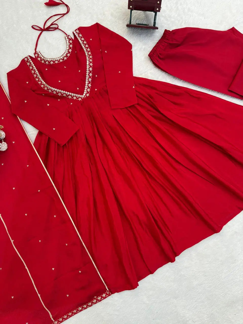 Chinon Silk Anarkali Kurta Palazzo Set with Dupatta for Festive and Daily Wear