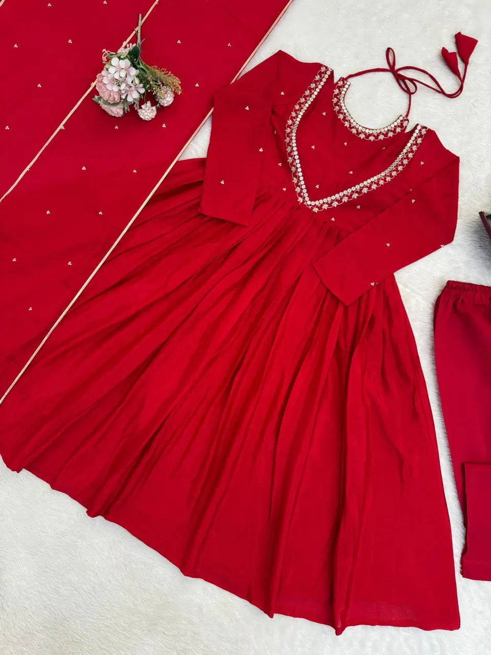 Chinon Silk Anarkali Kurta Palazzo Set with Dupatta for Festive and Daily Wear