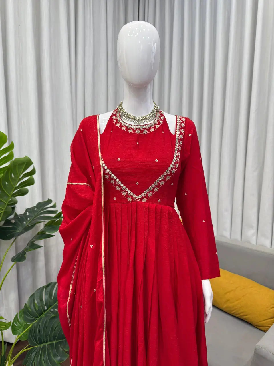 Chinon Silk Anarkali Kurta Palazzo Set with Dupatta for Festive and Daily Wear