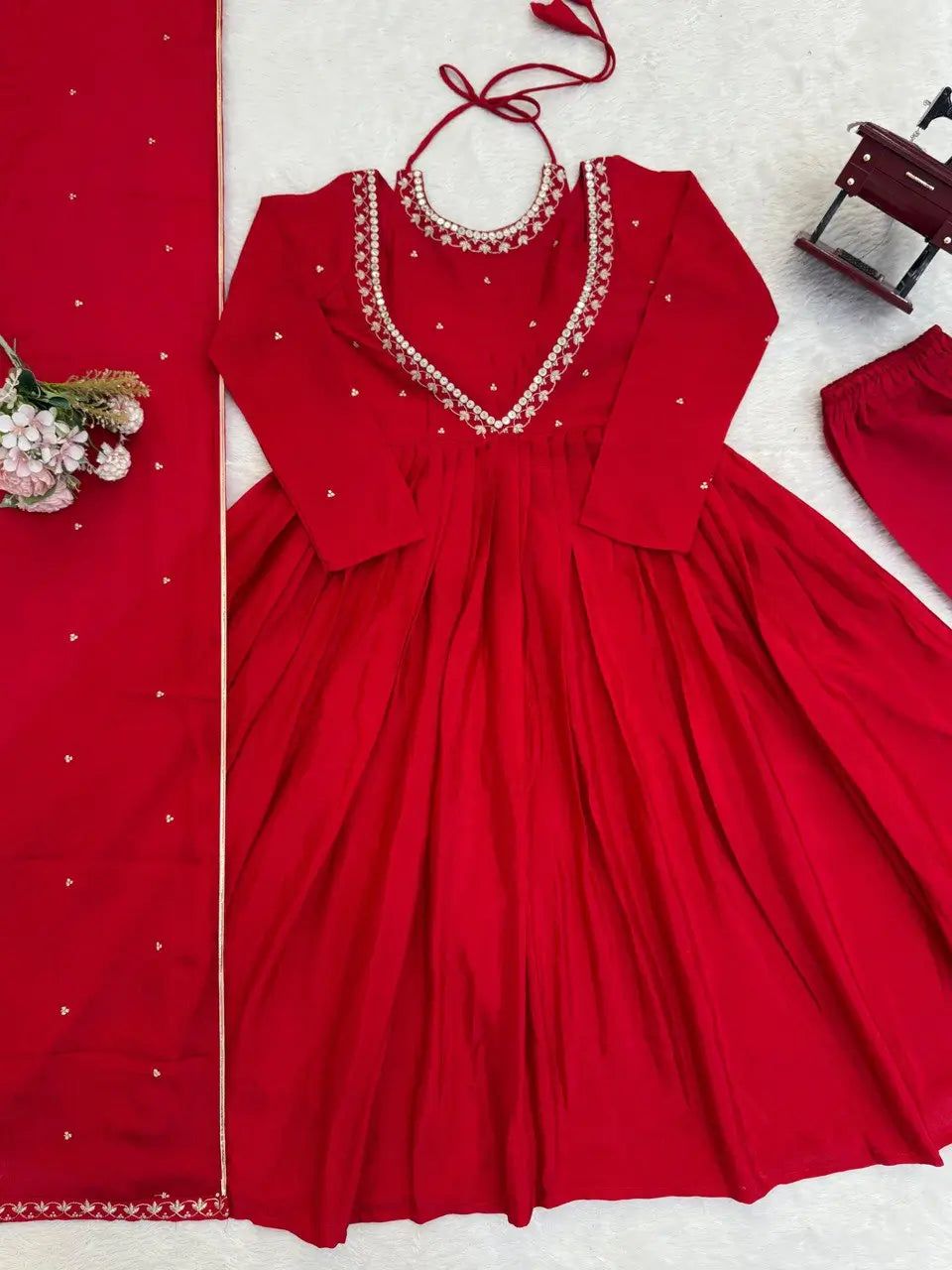 Chinon Silk Anarkali Kurta Palazzo Set with Dupatta for Festive and Daily Wear