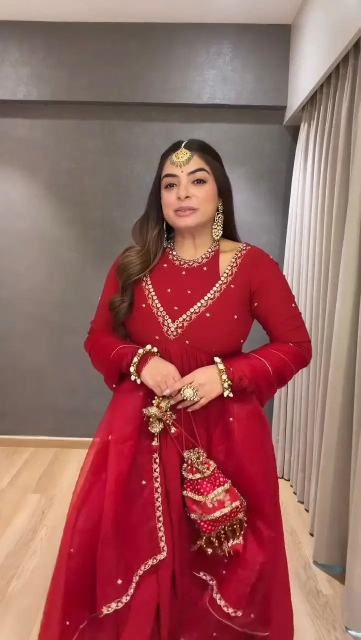 Chinon Silk Anarkali Kurta Palazzo Set with Dupatta for Festive and Daily Wear