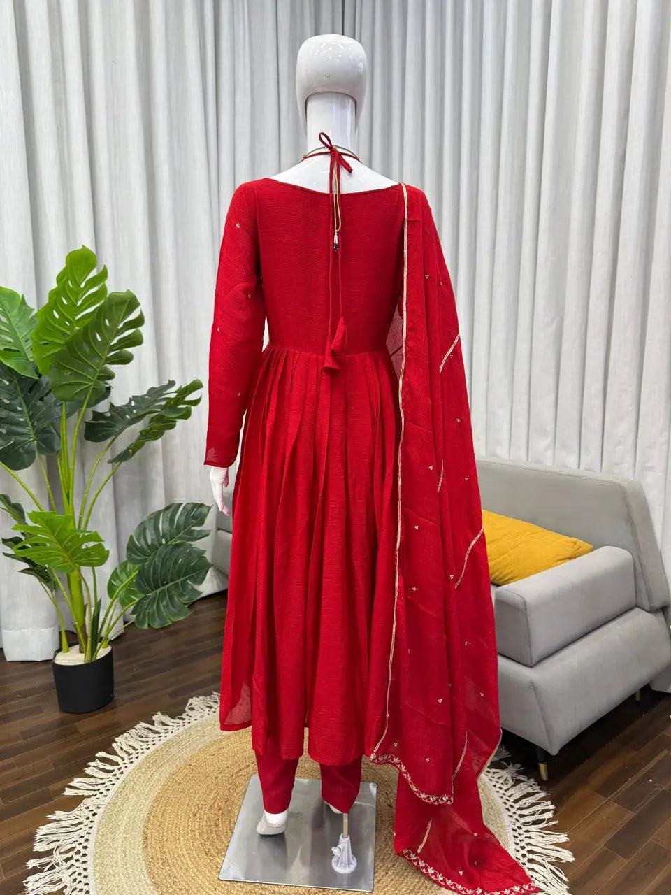 Chinon Silk Anarkali Kurta Palazzo Set with Dupatta for Festive and Daily Wear