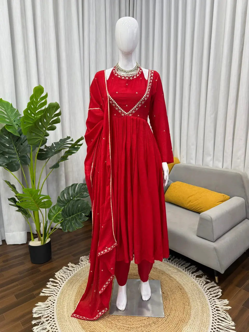 Chinon Silk Anarkali Kurta Palazzo Set with Dupatta for Festive and Daily Wear