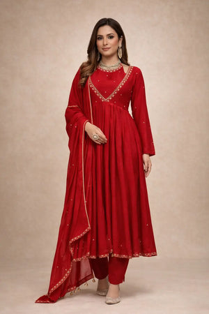 Chinon Silk Anarkali Kurta Palazzo Set with Dupatta for Festive and Daily Wear