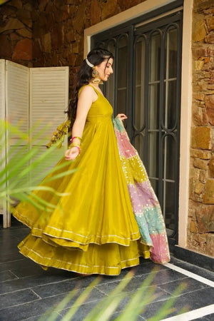 Chinon Silk Anarkali Set with Cotton Dupatta