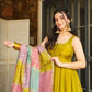 Chinon Silk Anarkali Set with Cotton Dupatta