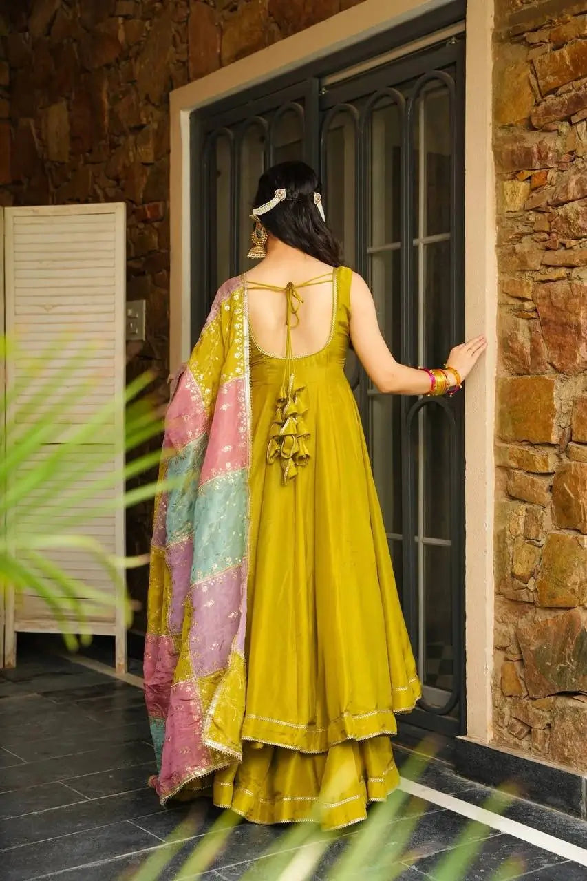 Chinon Silk Anarkali Set with Cotton Dupatta