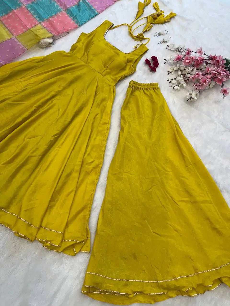 Chinon Silk Anarkali Set with Cotton Dupatta