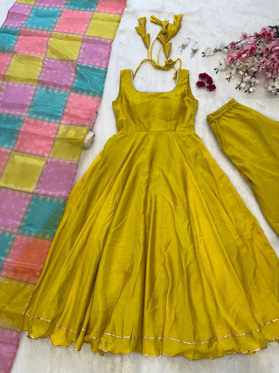 Chinon Silk Anarkali Set with Cotton Dupatta