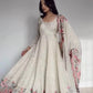Chinon Silk Anarkali Set with Mukesh & Sequin Work – White & Black