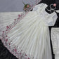 Chinon Silk Anarkali Set with Mukesh & Sequin Work – White & Black
