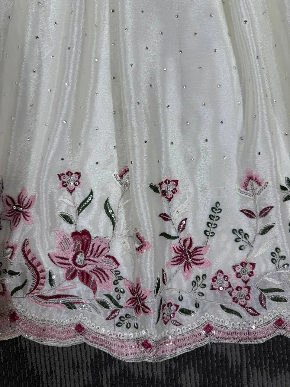 Chinon Silk Anarkali Set with Mukesh & Sequin Work – White & Black