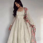 Chinon Silk Anarkali Set with Mukesh & Sequin Work – White & Black