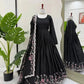 Chinon Silk Anarkali Set with Mukesh & Sequin Work – White & Black