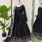 Chinon Silk Anarkali Set with Mukesh & Sequin Work – White & Black