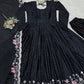Chinon Silk Anarkali Set with Mukesh & Sequin Work – White & Black