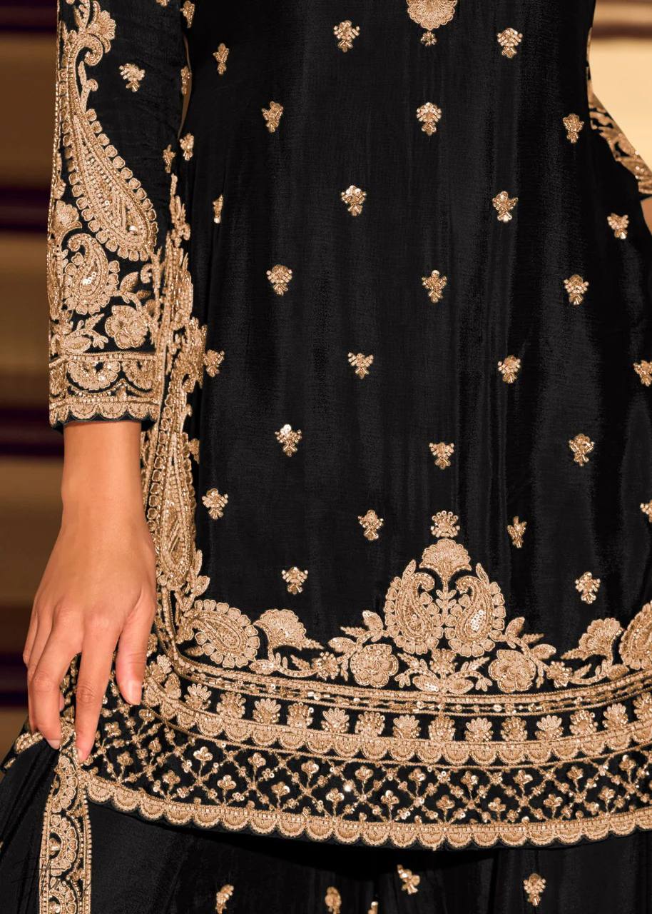 Chinon Silk Cording Embroidery Sharara Set