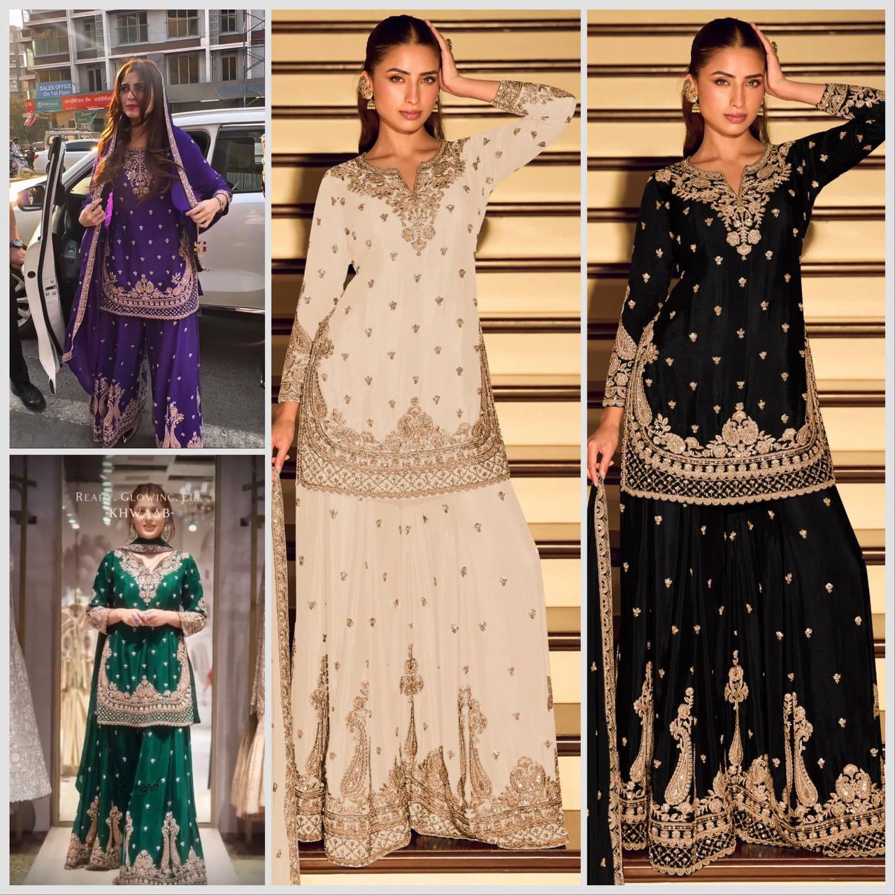 Chinon Silk Cording Embroidery Sharara Set
