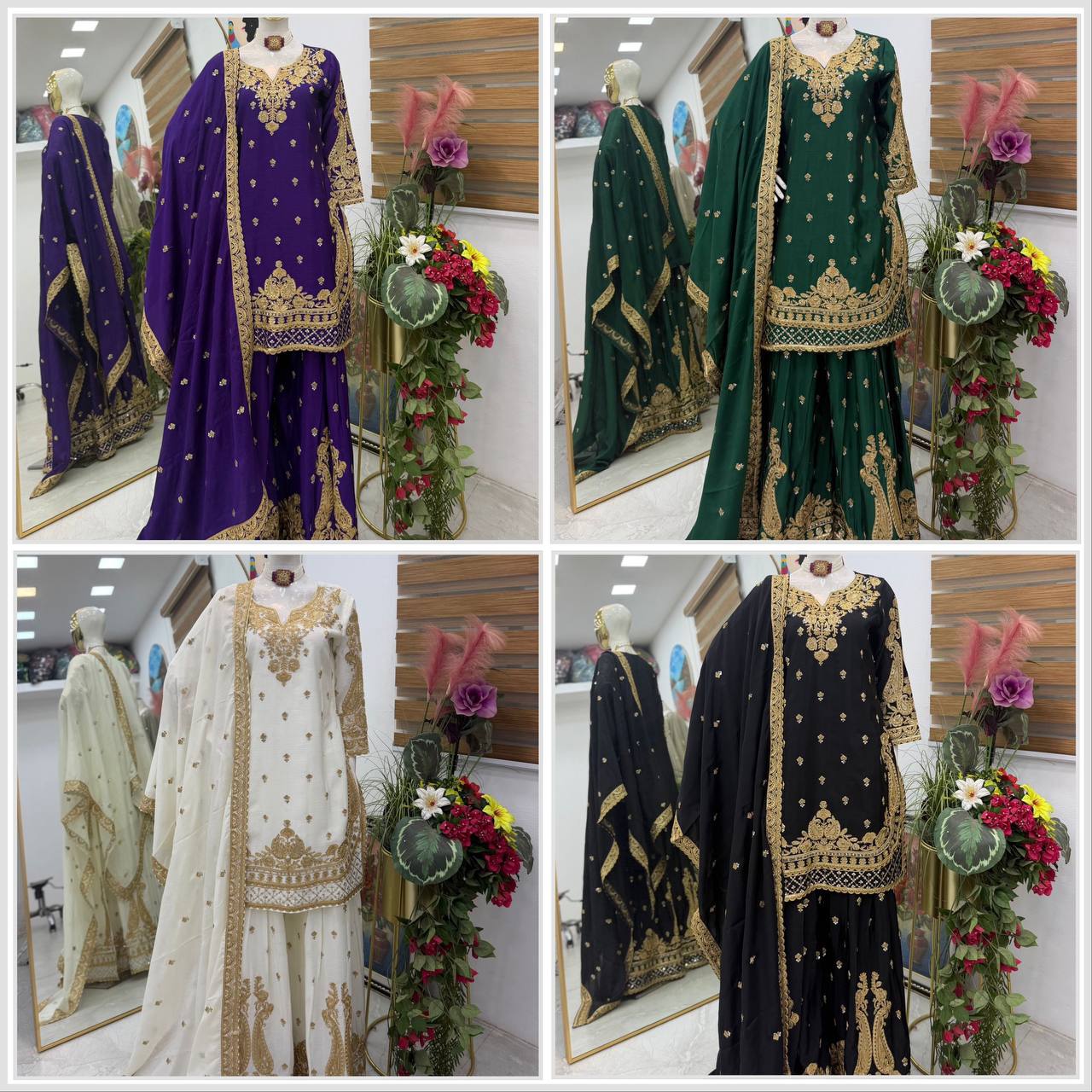 Chinon Silk Cording Embroidery Sharara Set