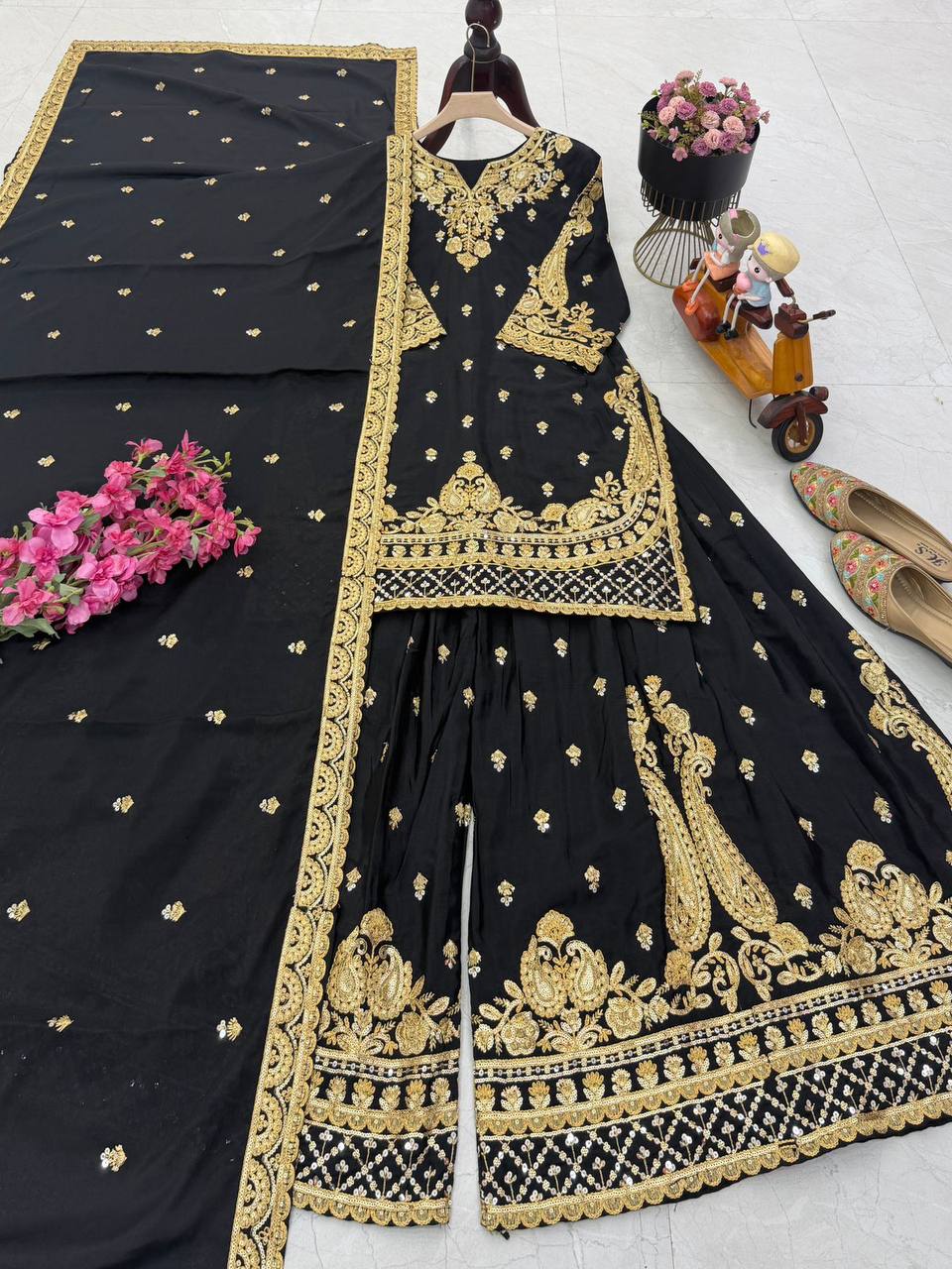 Chinon Silk Cording Embroidery Sharara Set