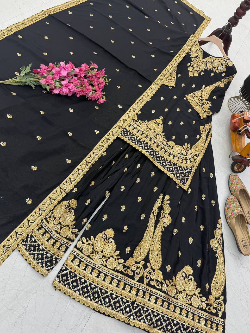 Chinon Silk Cording Embroidery Sharara Set