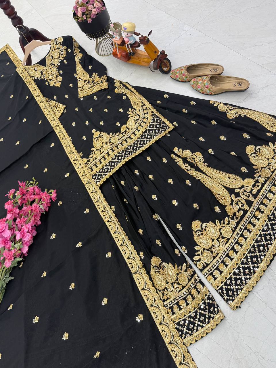 Chinon Silk Cording Embroidery Sharara Set