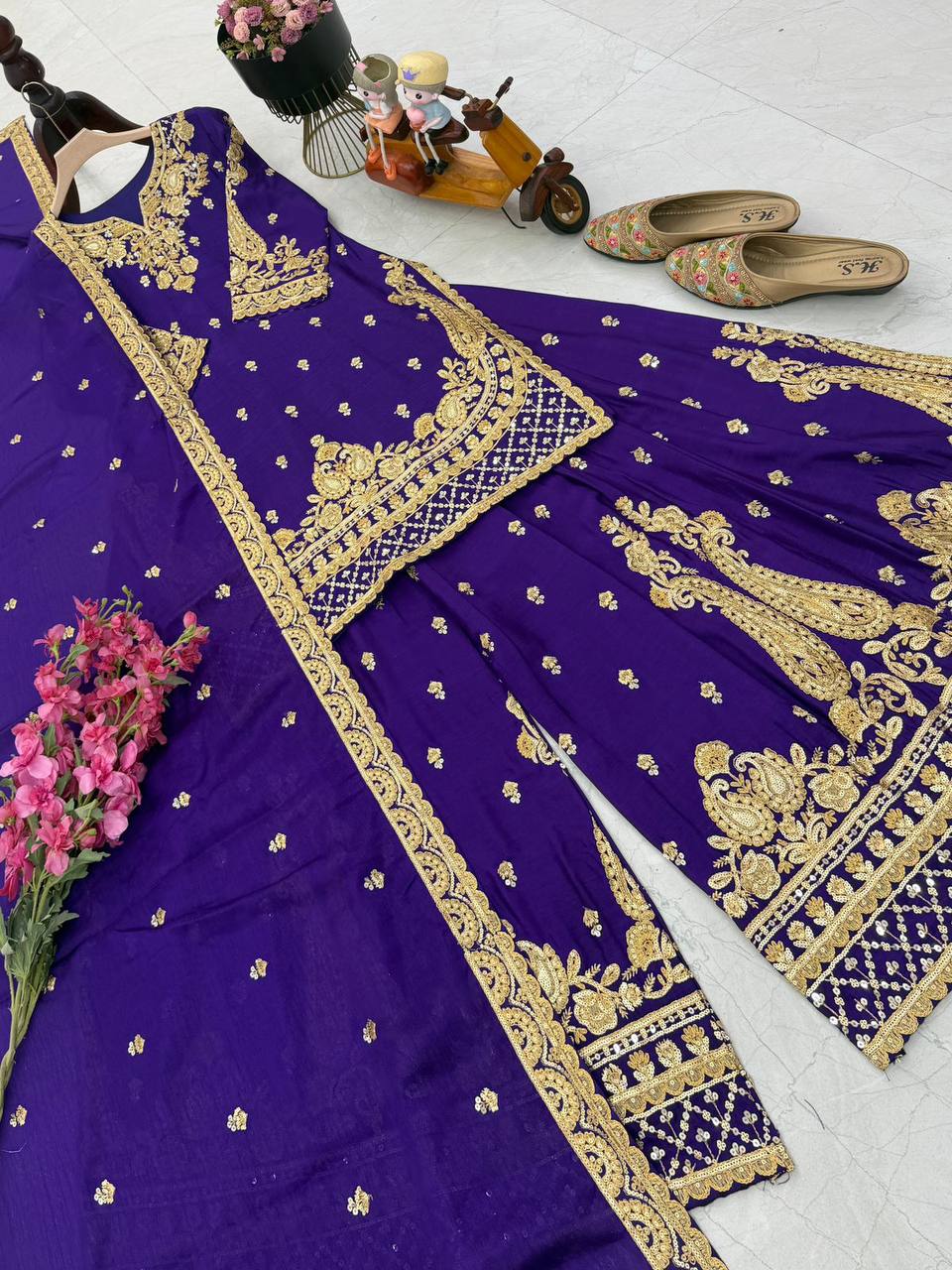 Chinon Silk Cording Embroidery Sharara Set