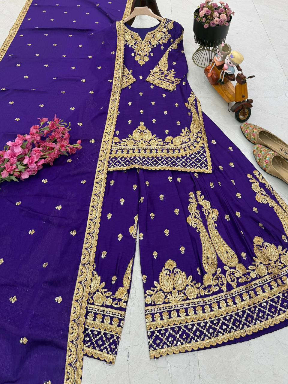 Chinon Silk Cording Embroidery Sharara Set