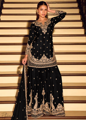 Chinon Silk Cording Embroidery Sharara Set