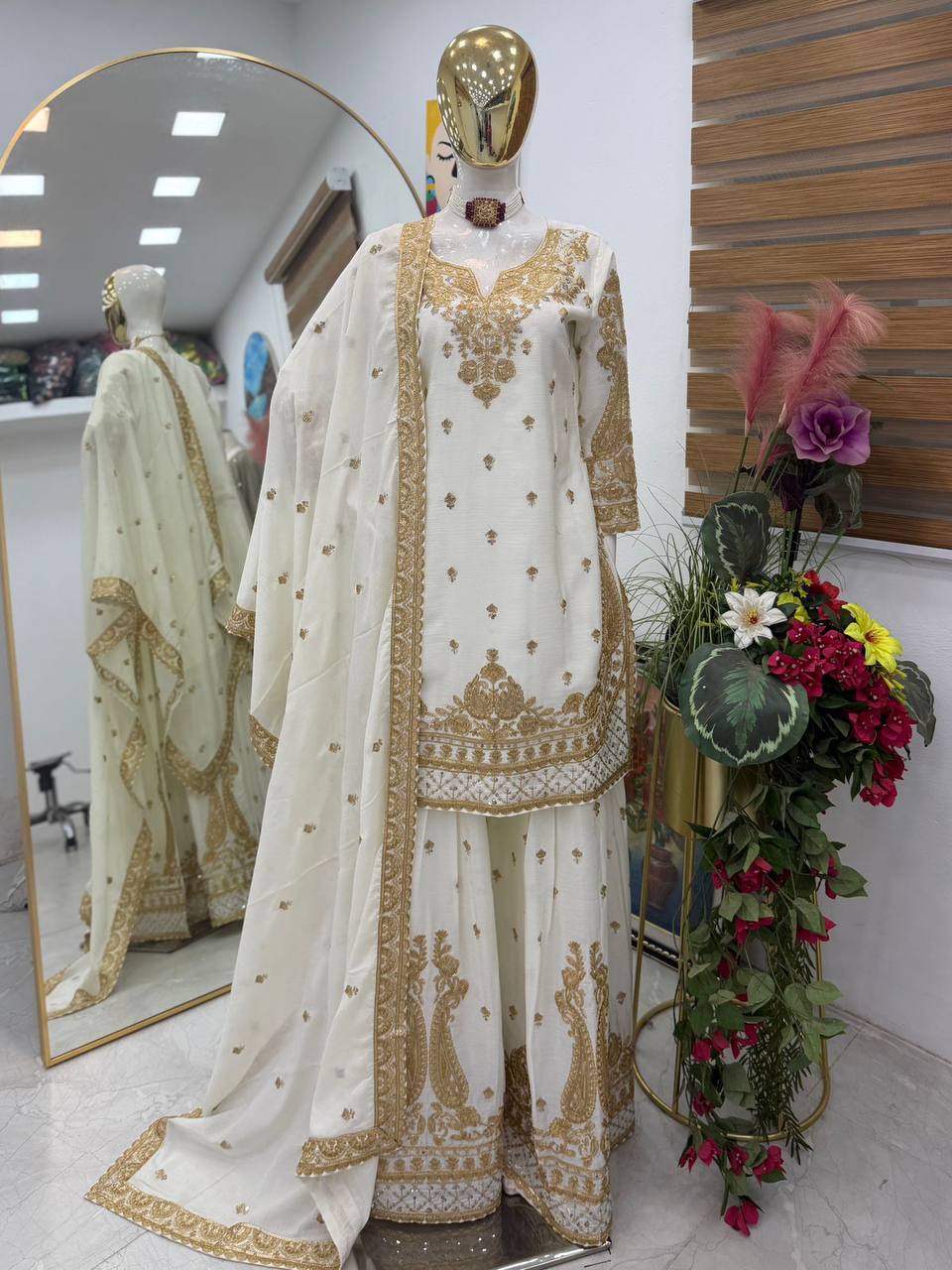 Chinon Silk Cording Embroidery Sharara Set