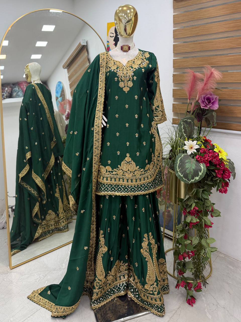 Chinon Silk Cording Embroidery Sharara Set