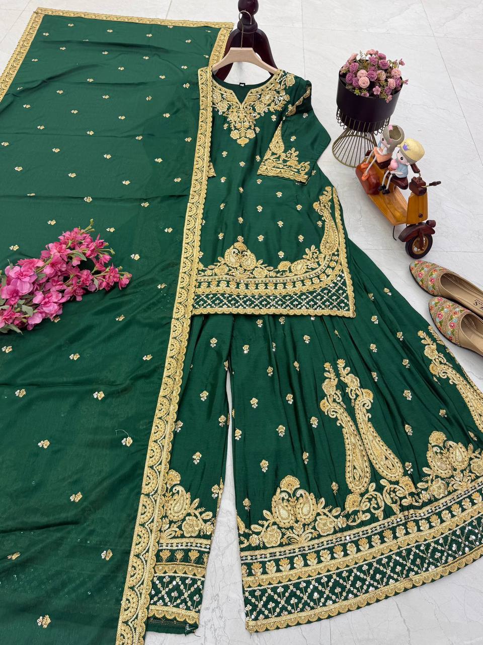 Chinon Silk Cording Embroidery Sharara Set