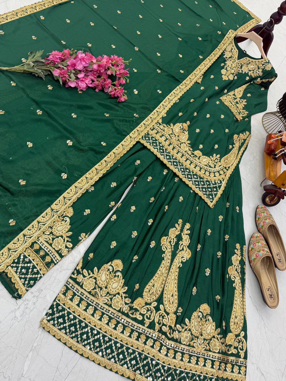 Chinon Silk Cording Embroidery Sharara Set