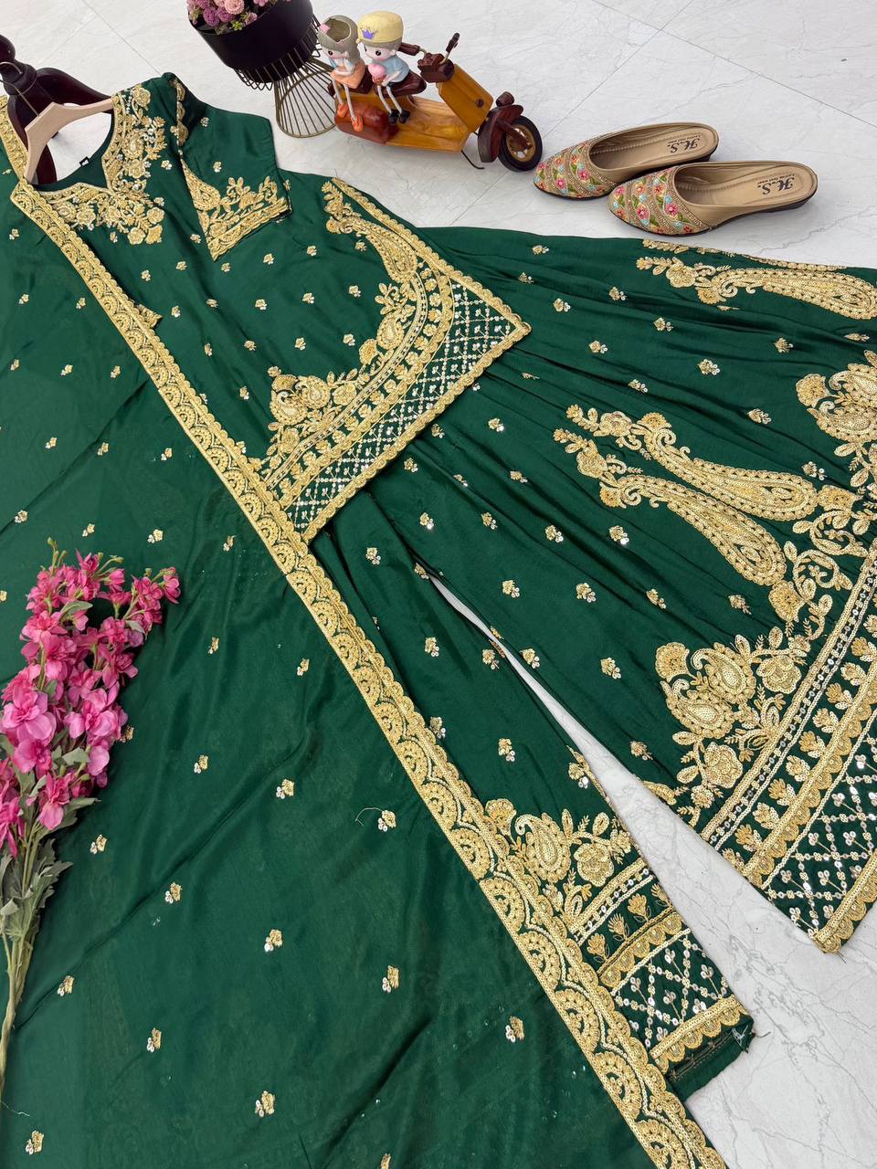 Chinon Silk Cording Embroidery Sharara Set