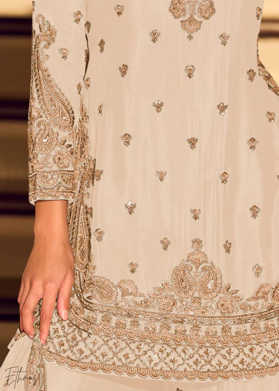 Chinon Silk Cording Embroidery Sharara Set
