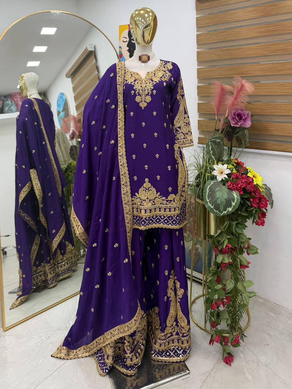 Chinon Silk Cording Embroidery Sharara Set