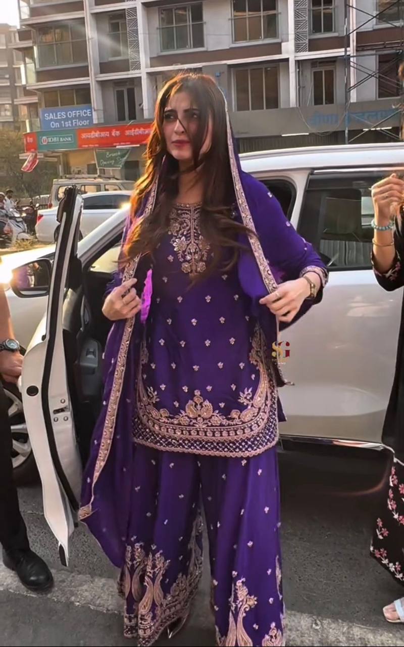 Chinon Silk Cording Embroidery Sharara Set