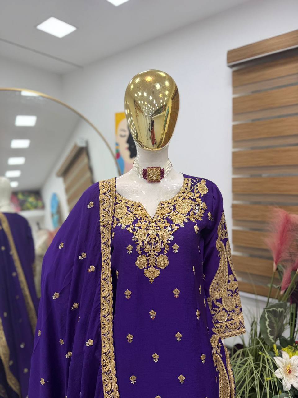 Chinon Silk Cording Embroidery Sharara Set