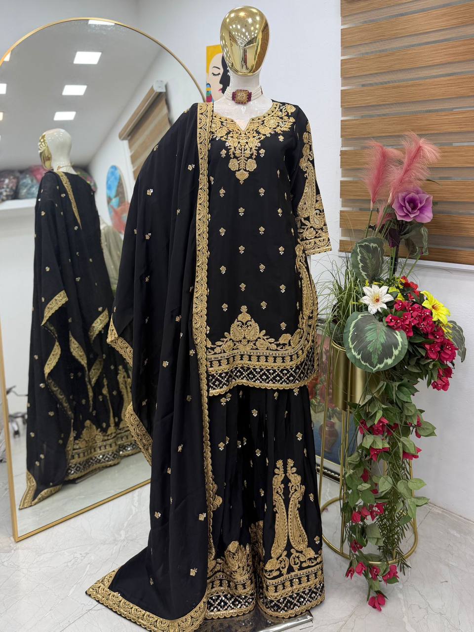 Chinon Silk Cording Embroidery Sharara Set