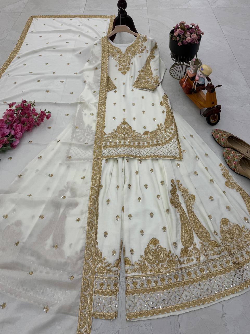 Chinon Silk Cording Embroidery Sharara Set