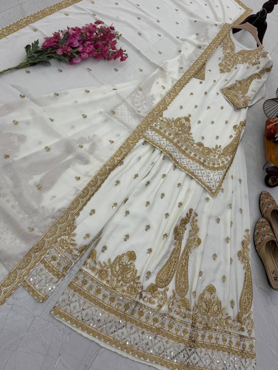 Chinon Silk Cording Embroidery Sharara Set