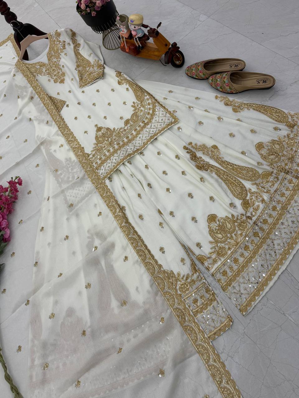 Chinon Silk Cording Embroidery Sharara Set