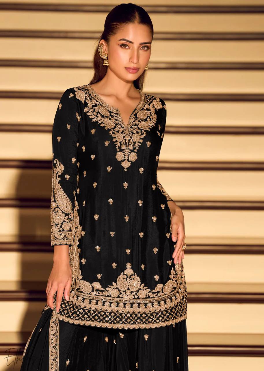 Chinon Silk Cording Embroidery Sharara Set
