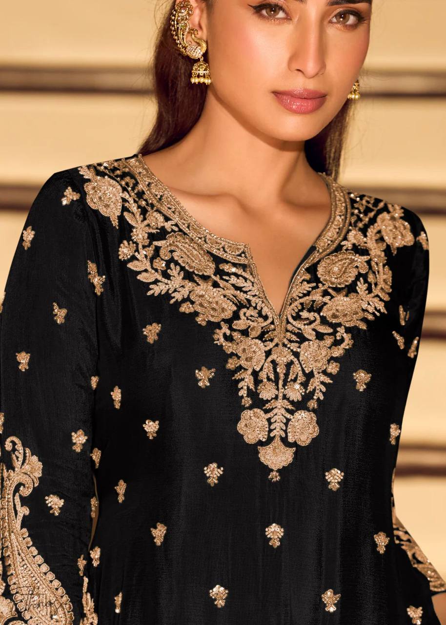 Chinon Silk Cording Embroidery Sharara Set