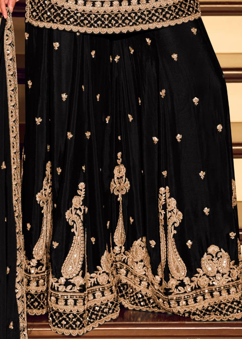 Chinon Silk Cording Embroidery Sharara Set