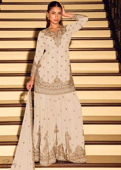 Chinon Silk Cording Embroidery Sharara Set