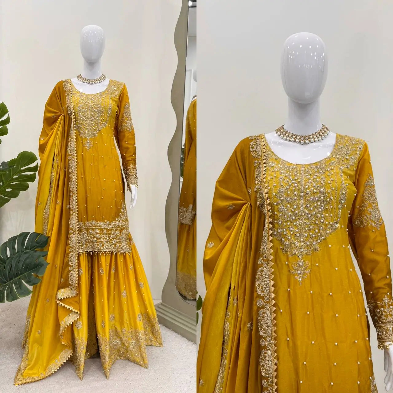 Chinon Silk Cording and Sequin Embroidered Sharara Suit