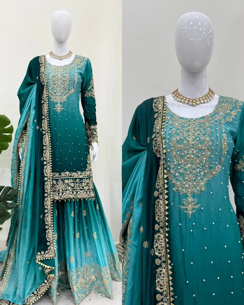 Chinon Silk Cording and Sequin Embroidered Sharara Suit