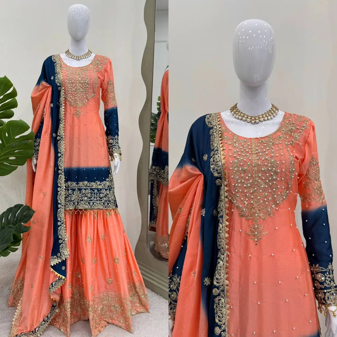 Chinon Silk Cording and Sequin Embroidered Sharara Suit