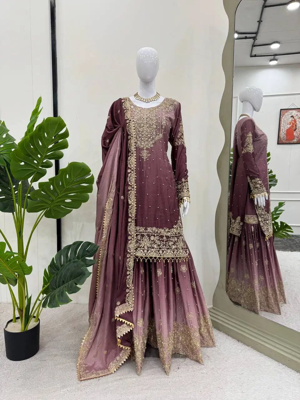 Chinon Silk Cording and Sequin Embroidered Sharara Suit